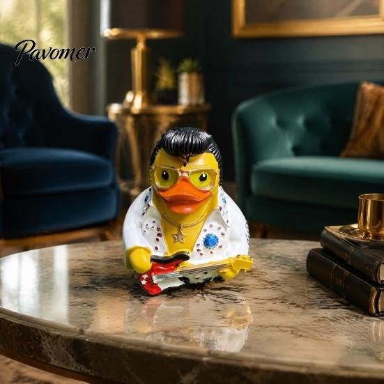 Unique Gift for Musicians Rock & Roll Duck Figurine, Resin Jumpsuit Statue with Guitar And Figurine Desktop Car Dashboard Decoration, Collectible