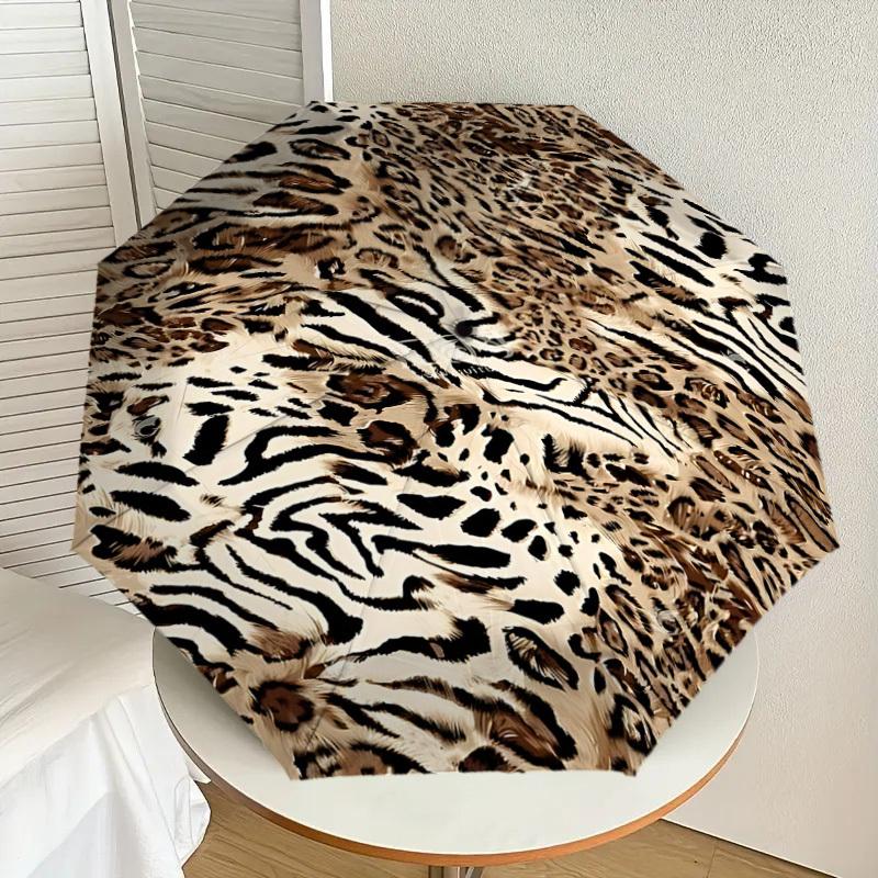 1PC Leopard Print Tiger StripesUmbrella-8-Rib Reinforced, Automatic Open, Lightweight & Durable, Cute Fashion Accessory for Outdoor-P120