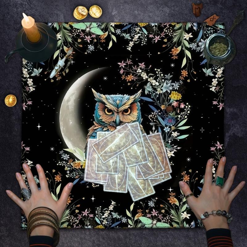 Sun Moon/Owl Pattern Astrology Tablecloth Tarots Divinations Tablecloth Altars Cloth Divinations Board Game Accessory