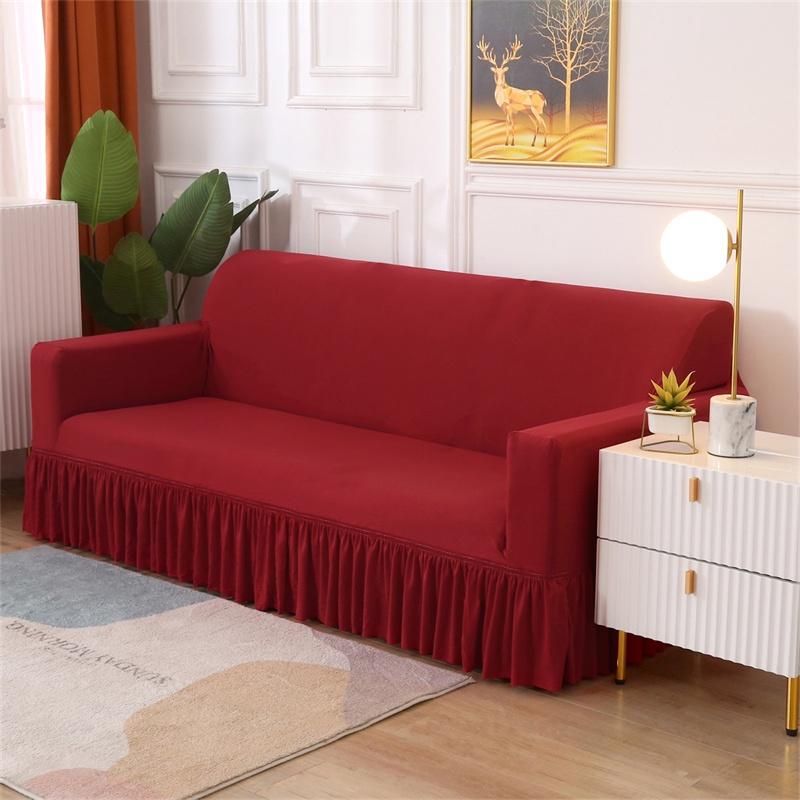 1/2/3/4 Seater Solid Color Sofa Cover With Skirtastic Sofa Anti-Dust Slipcover For Living Room Sofa Armchair Cover