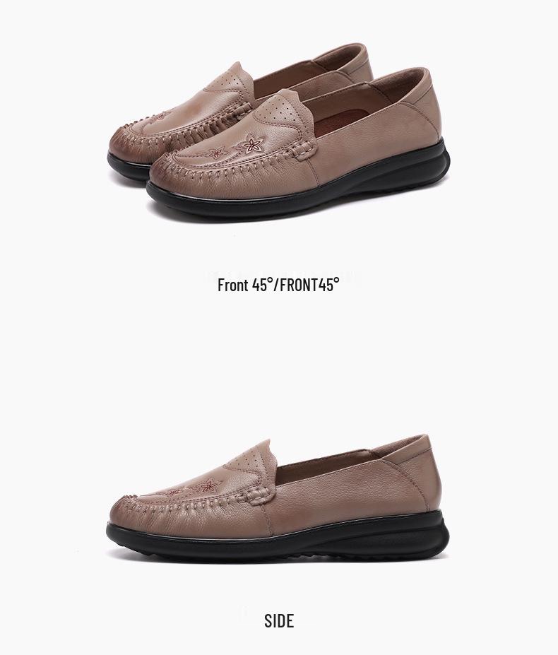 Red Dragonfly Women's Spring Loafers - Genuine Leather Non-Slip Slip-on Shoes for Middle-Aged and Elderly with Soft Cowhide Sole