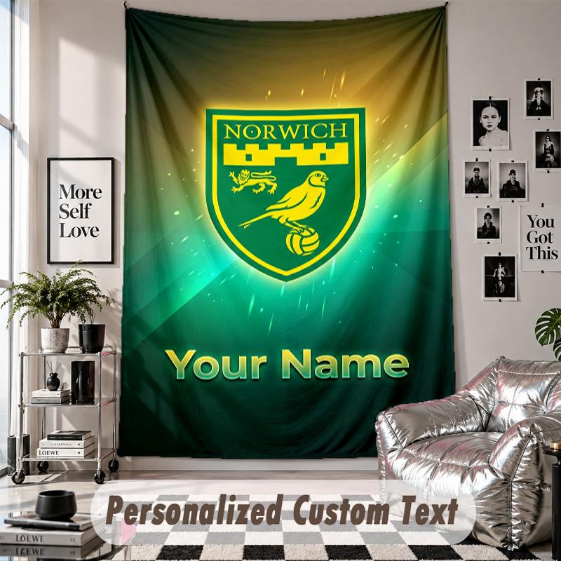 Wall Hanging Tapestry With Custom Name & Text, Norwich City Decorative Tapestry For Bedroom