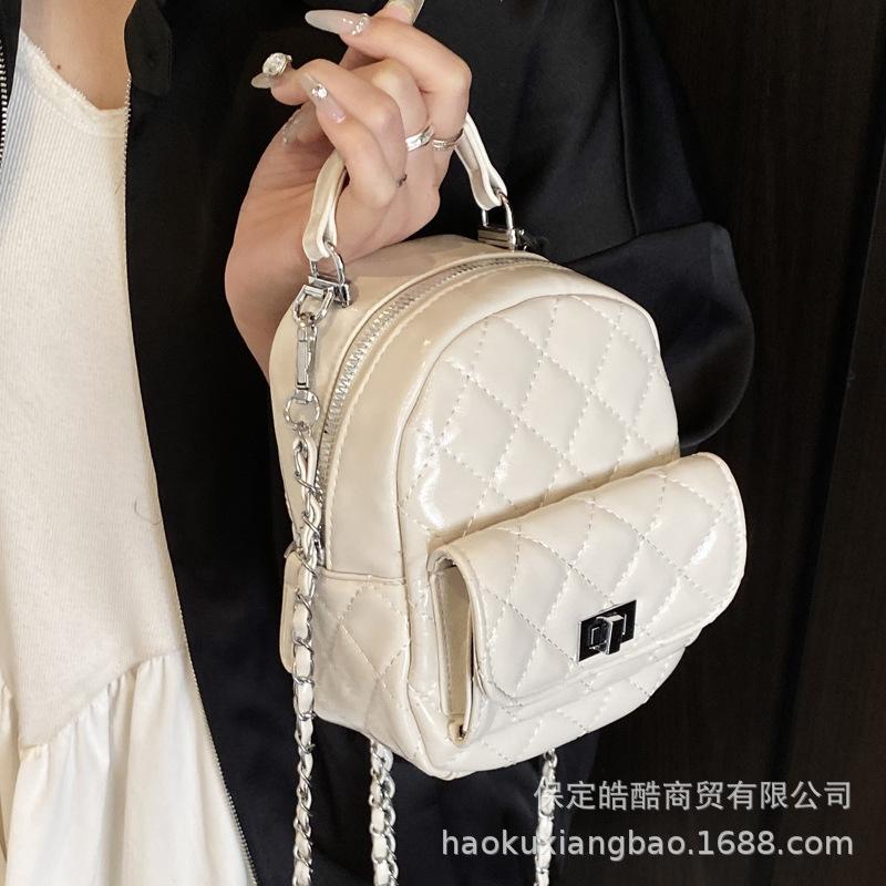 Fashion rhombus embroidered thread women's backpack 2025 new versatile chain backpack travel mini schoolbag