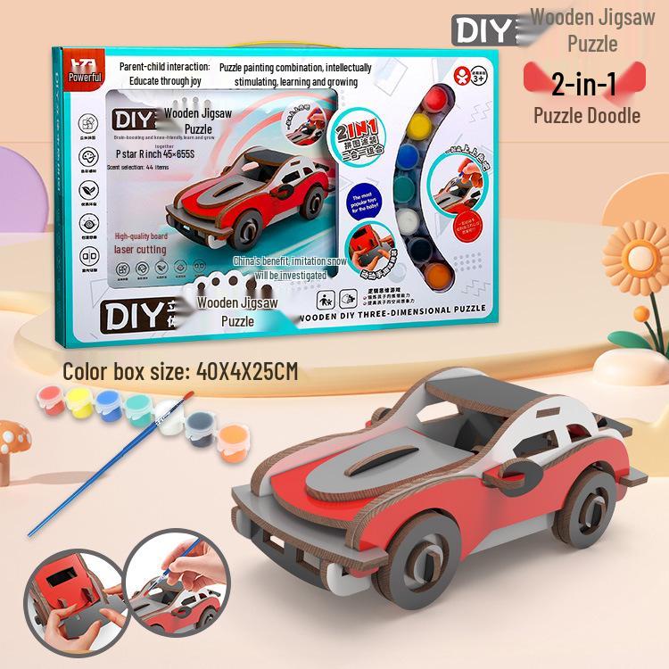 Children's Large 3D Wooden Puzzle Graffiti DIY Drawing Set for Boys and Girls