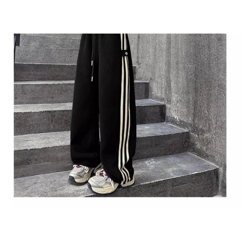 Girls Big Kids Striped Casual High Waist Wide Leg Long Sports Sweatpants