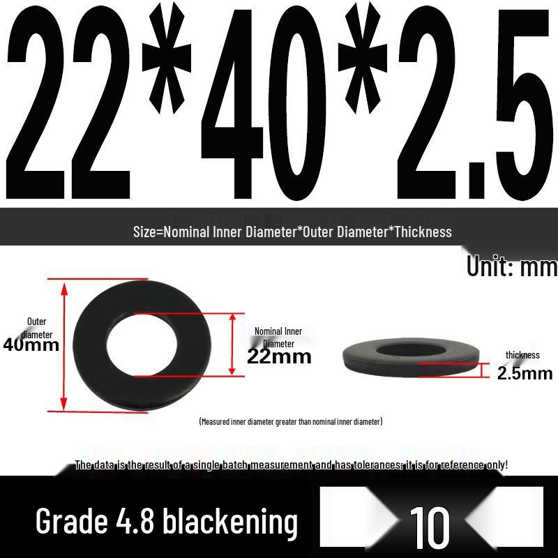 High-Strength Black Flat Washer - Grades 4.8 & 12.9, Sizes M3 To M24