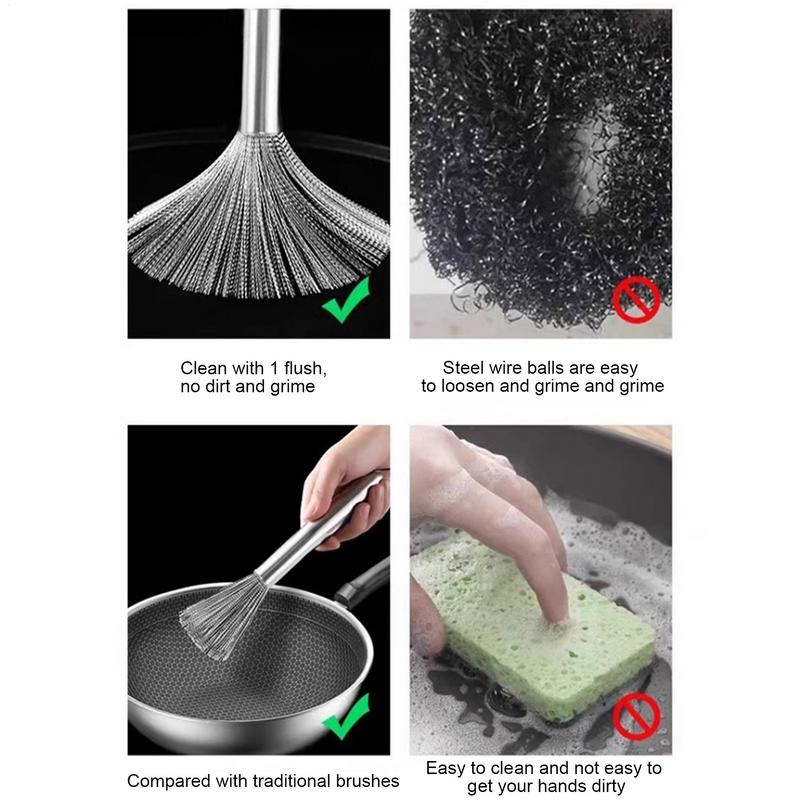Kitchen Cleaning Stainless Steel Pot Brush Can Clean Dishes Cleaning Powerful Decontamination Tool Long Handle kitchen washing