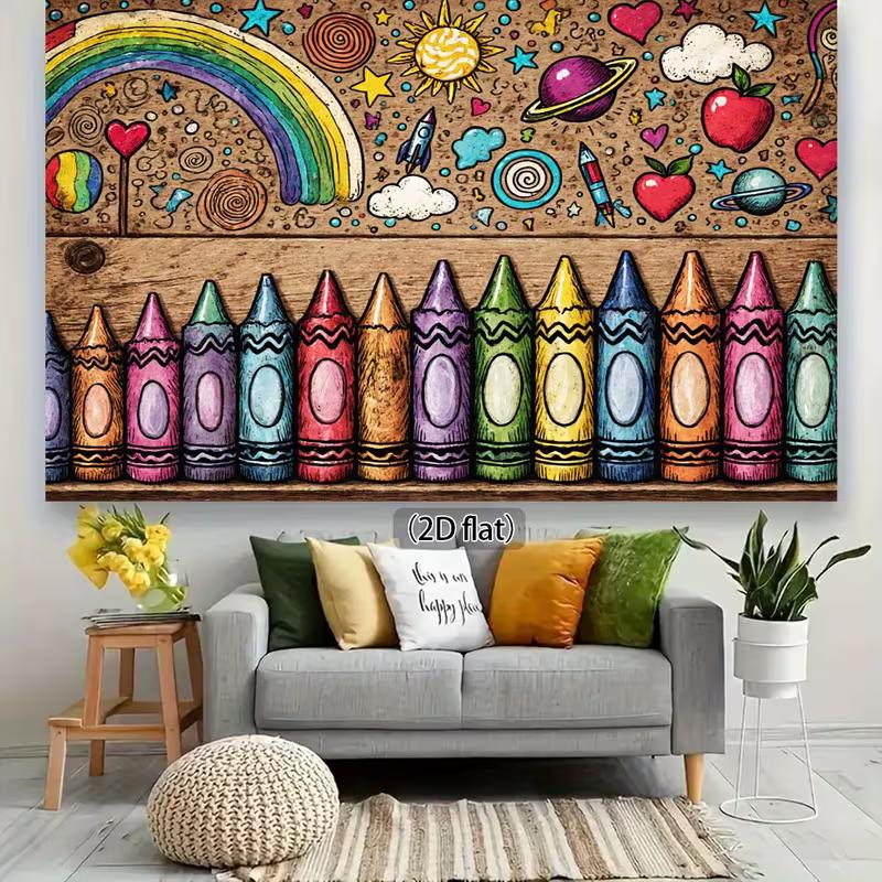 2D Colorful Crayon Doodle Backdrop for Art Class or Kids Birthday Photo Booth Background