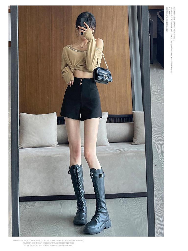 Damskie 2024 Czarne Szorty A-Line z Wysokim Stanem Wyszczuplające - Letnia Wszechstronna Moda Casual