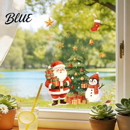 Christmas Tree Wall Art Cartoon Window Sticker Removable Santa Snowman Decal Waterproof Winter Party Supplies Static Cling PVC Sticker for