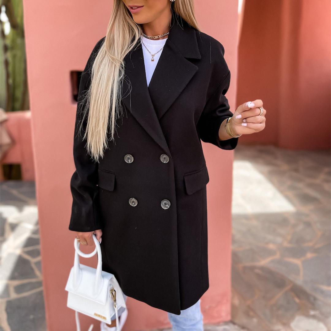 

GMXIA женские винтажные повседневные однотонные куртки и пальто с воротником-поло на осень-зиму с длинным рукавом и принтом XXXL чёрный