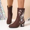 Women Boot Socks Wide Calf Retro Ethnic Embroidered Women's Single Boots Thick Heels High Heels Side Womens Boots Half Calf