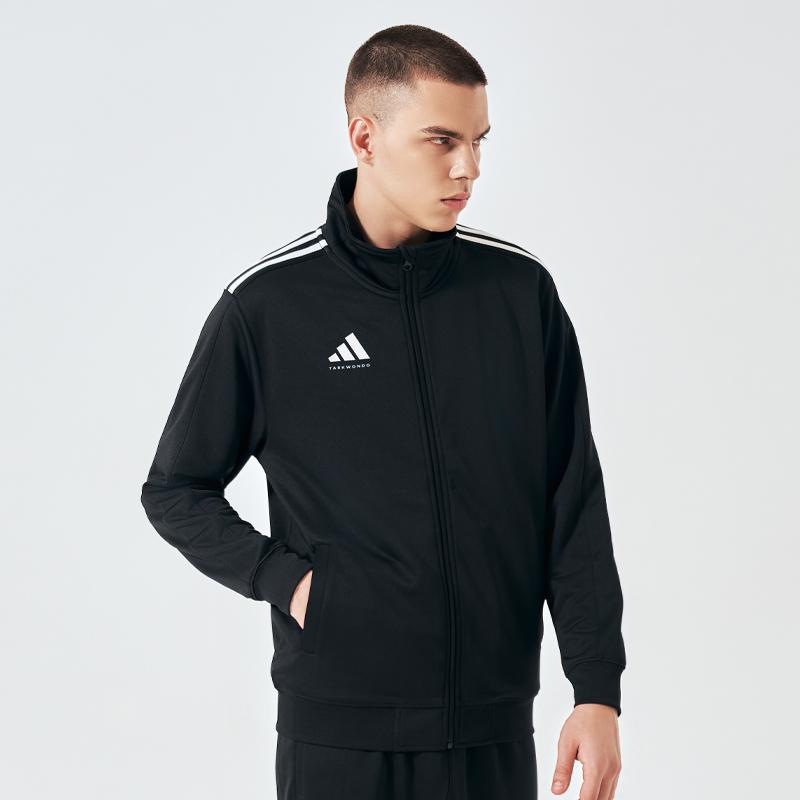 adidas Vintage Sports Solid Color Stand Collar Casual Logo Jacket Men Jacket Black White TR90JT-BW