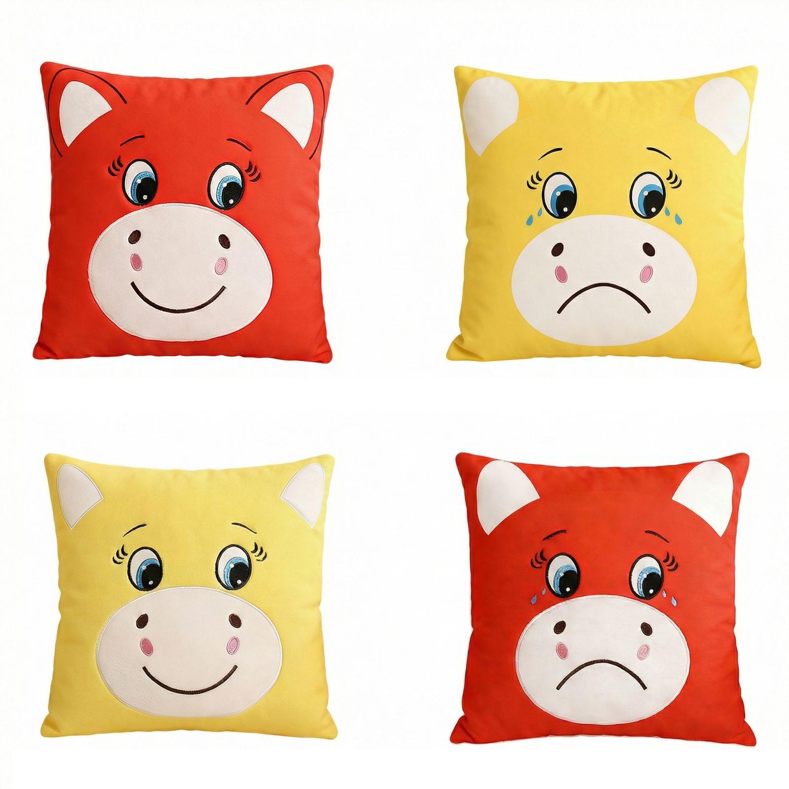 4pcs Pillow Cover Happy Horse Year Mascot Crying Horse Pillow Cover Cute Plush Horse Pillow Cushion One Size