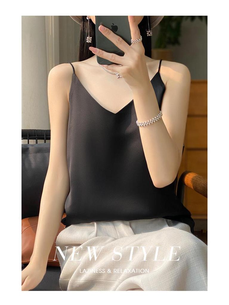 Women's Satin V-Neck Strappy Summer Camisole - Versatile & Stylish Sleeveless Top