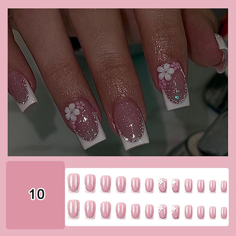 24/30Pcs Medium Fake Nail Set With Jelly Glue Gradient French Press On False Nail Elegantstyle Nails Full Cover Wearing False