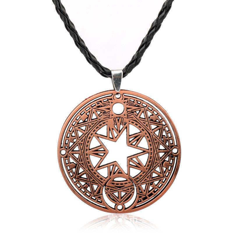 Cardcaptor Sakura Collectors Necklace With Alloy Pendant And Leather Cord For Fans RedCopper