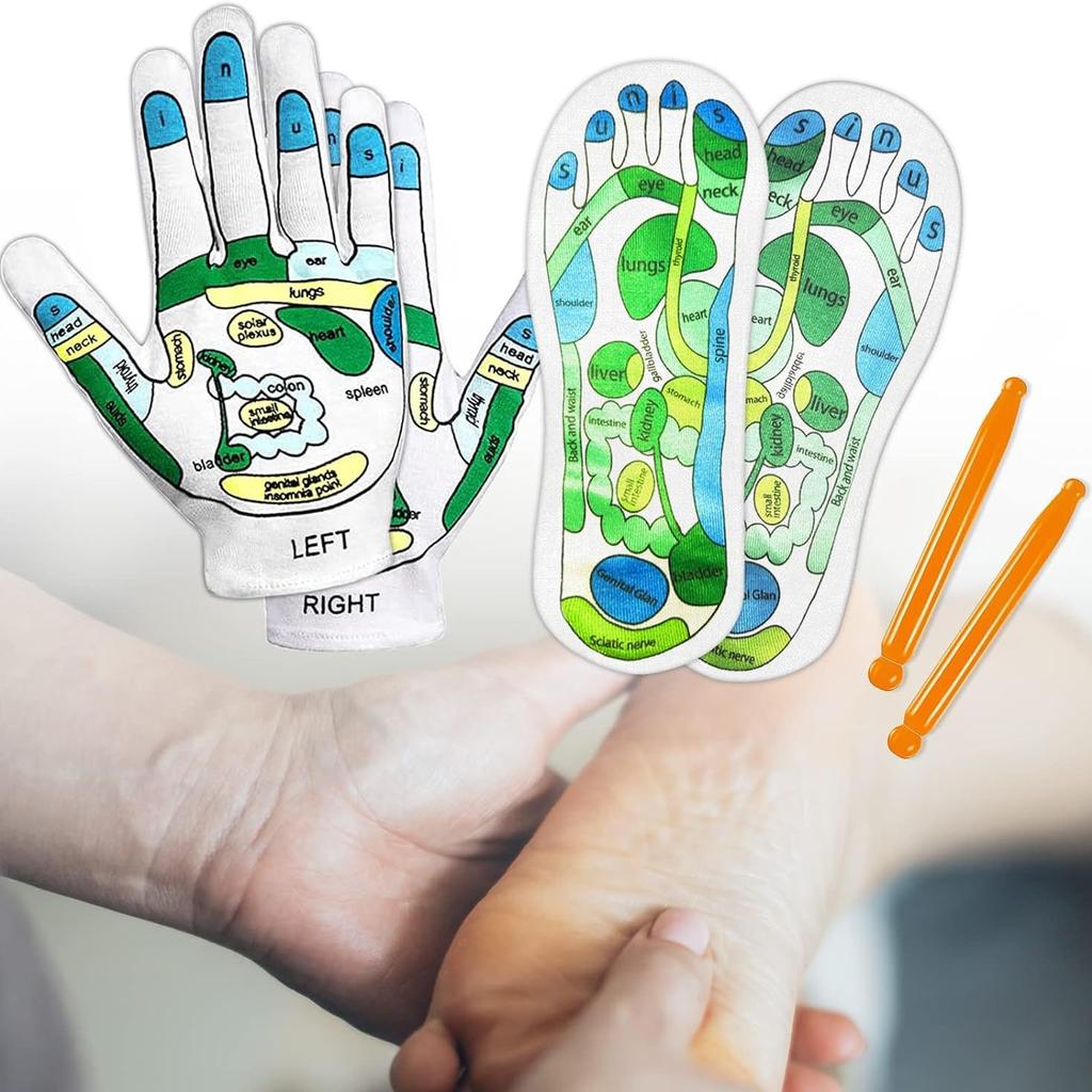 Acupressure Reflexology Gloves Socks Set Massage With Point Massager Tools Hand Spa Reflexology Sock Five Toe Separate Socks