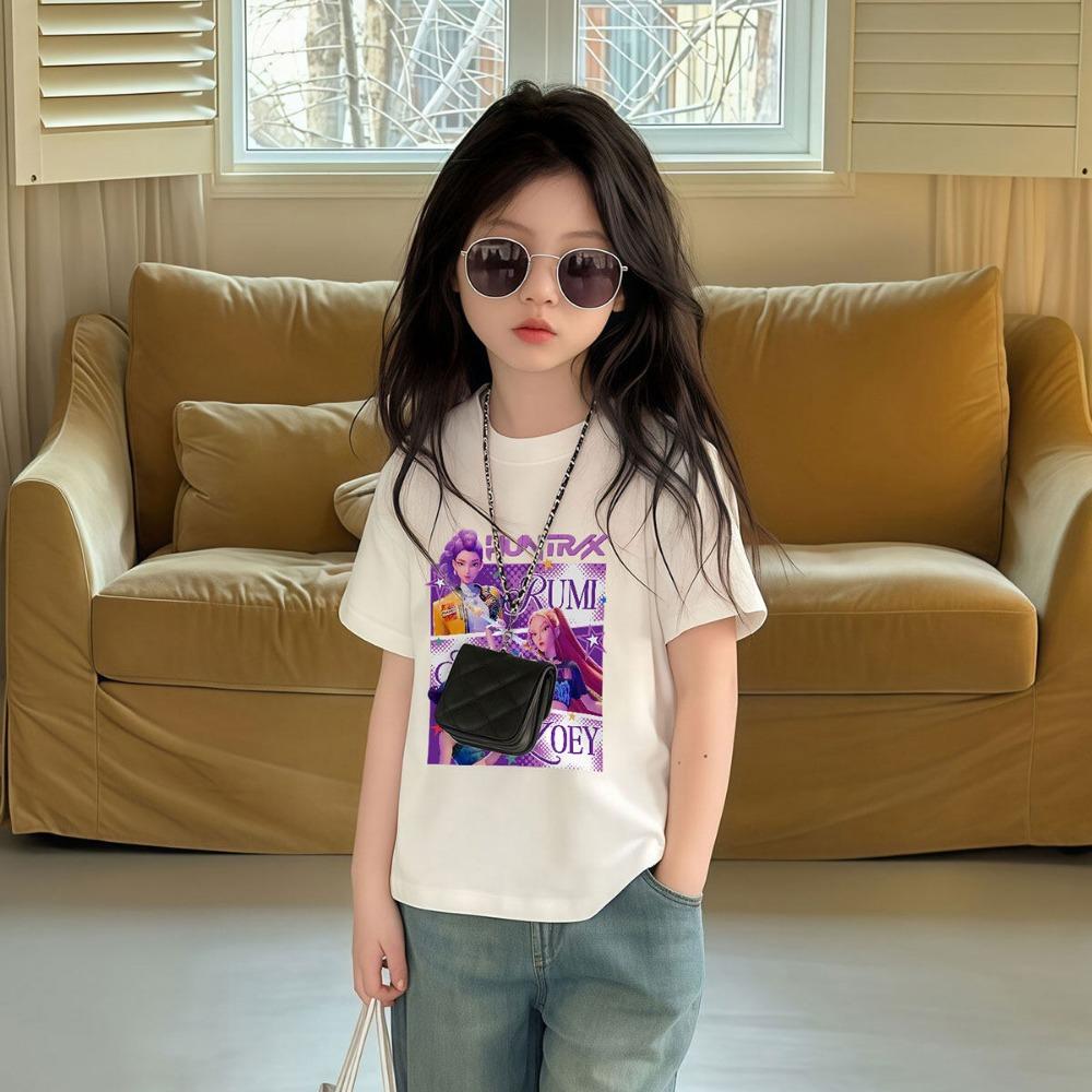 Girl Printed Short Sleeved T-shirt with Soft and Comfortable Cartoon Pattern