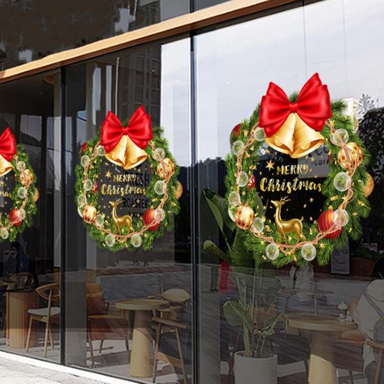 Yousheng Christmas Window Clings Large Christmas Wreath Decals with Bow Bells Balls Xmas Static Stickers for Glass Holiday Home Office Stores Decor