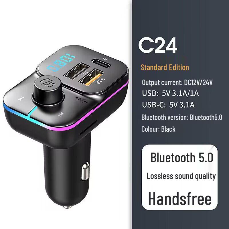 Colorful C24 Bluetooth Car MP3 Player with Dual USB Type-C Charger & FM Transmitter