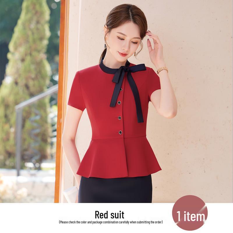 

Женский летний профессиональный брючный костюм - Рабочая униформа с коротким рукавом для администраторов и косметологов XXL