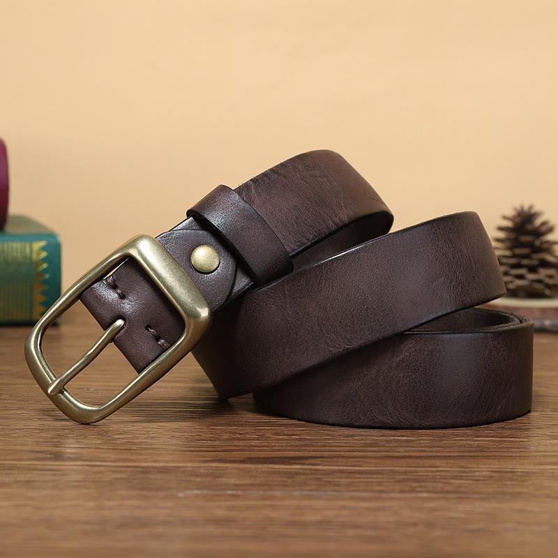 Belt Men's Retro Pure Cowhide Jeans Belt Male Student Fashion Leather Pin Buckle All-Matching Female Universal