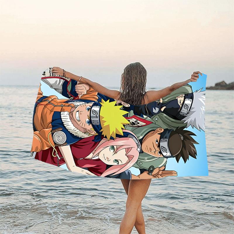 1pc NARUTO (3) Beach Towel, Beach and Seaside Swimming Pool Equipment, Fashion Pattern, Rectangular, Travel Essentials