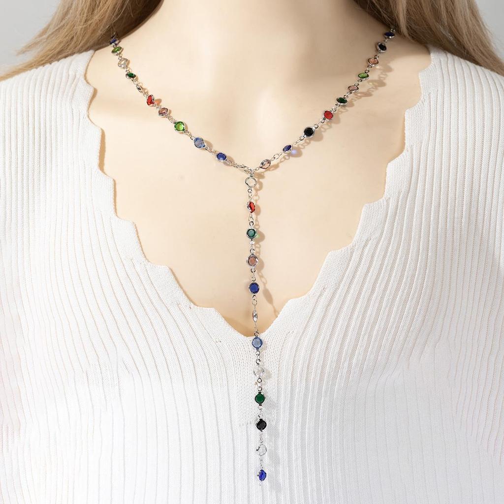 Cross-Border French Style Long Diamond Tassel Heart Choker Necklace for Women