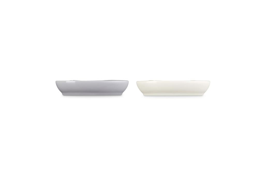 Le Creuset Mini Cat Plates in Mist and Oven Safe Japanese (2-Pack) Gray/Meringue, Microwave, Dishwasher, [Official Product]