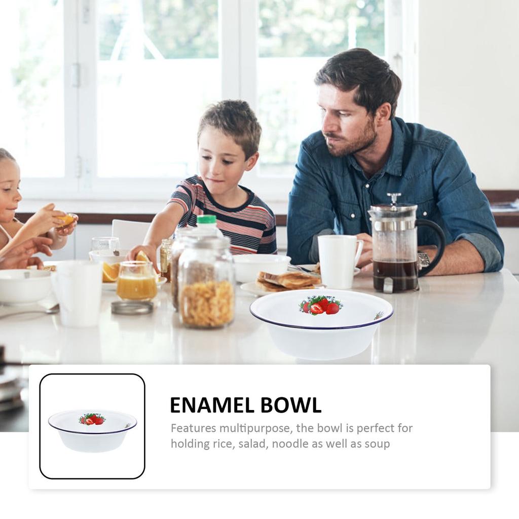 Kitchen Tableware Retro Enamel Deep Basin Bowl Durable Mixing Container Large Capacity Kitchen Utensil Serving Soup Bowl