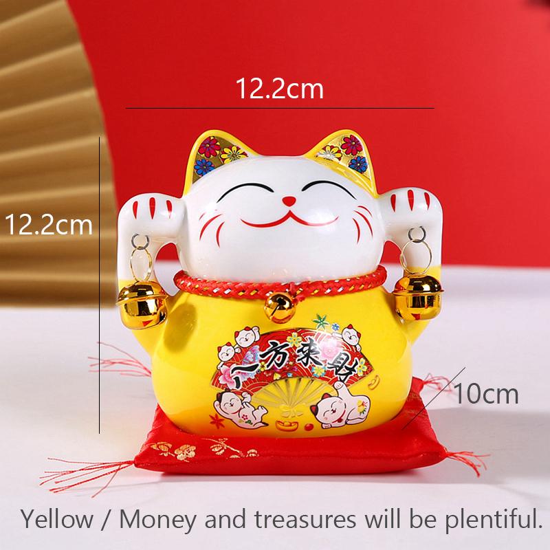 

4,8-дюймовая керамическая монетница Maneki Neko Fortune Cat, копилка, украшение для стола, фигурка котенка жёлтый