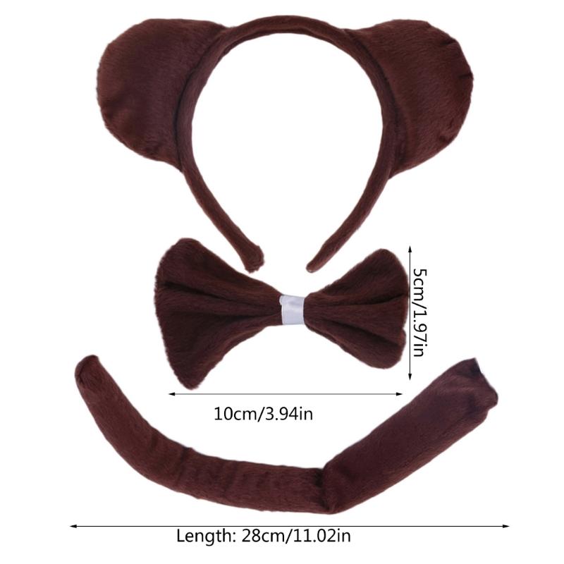Adults Kids Plush Monkey Ear Headband Tail Tie Animal set for Gift Birthday Party Cosplay Costume Christmas Halloween Headwear