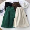 Vintage-Cord-Damen-Shorts, elastisch, hohe Taille, Knopf, Reißverschluss, Shorts, Taschen, weites Bein, kurze Hose