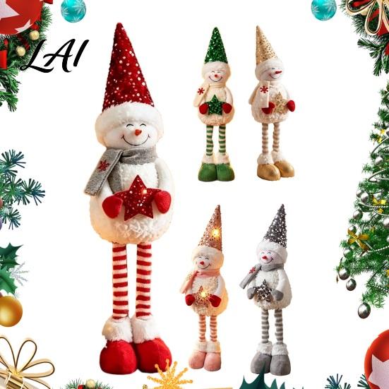 Holiday Standing Snowman Doll Christmas Plush Sequins Hat Legs with Extendable Holding Star Decorative Dolls
