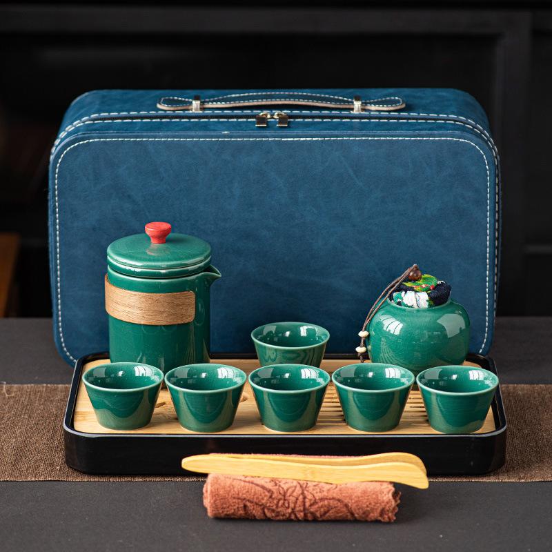 Company annual meeting activities gifts leather bag light luxury brother kiln set tea set gifts celadon open teacup teapot