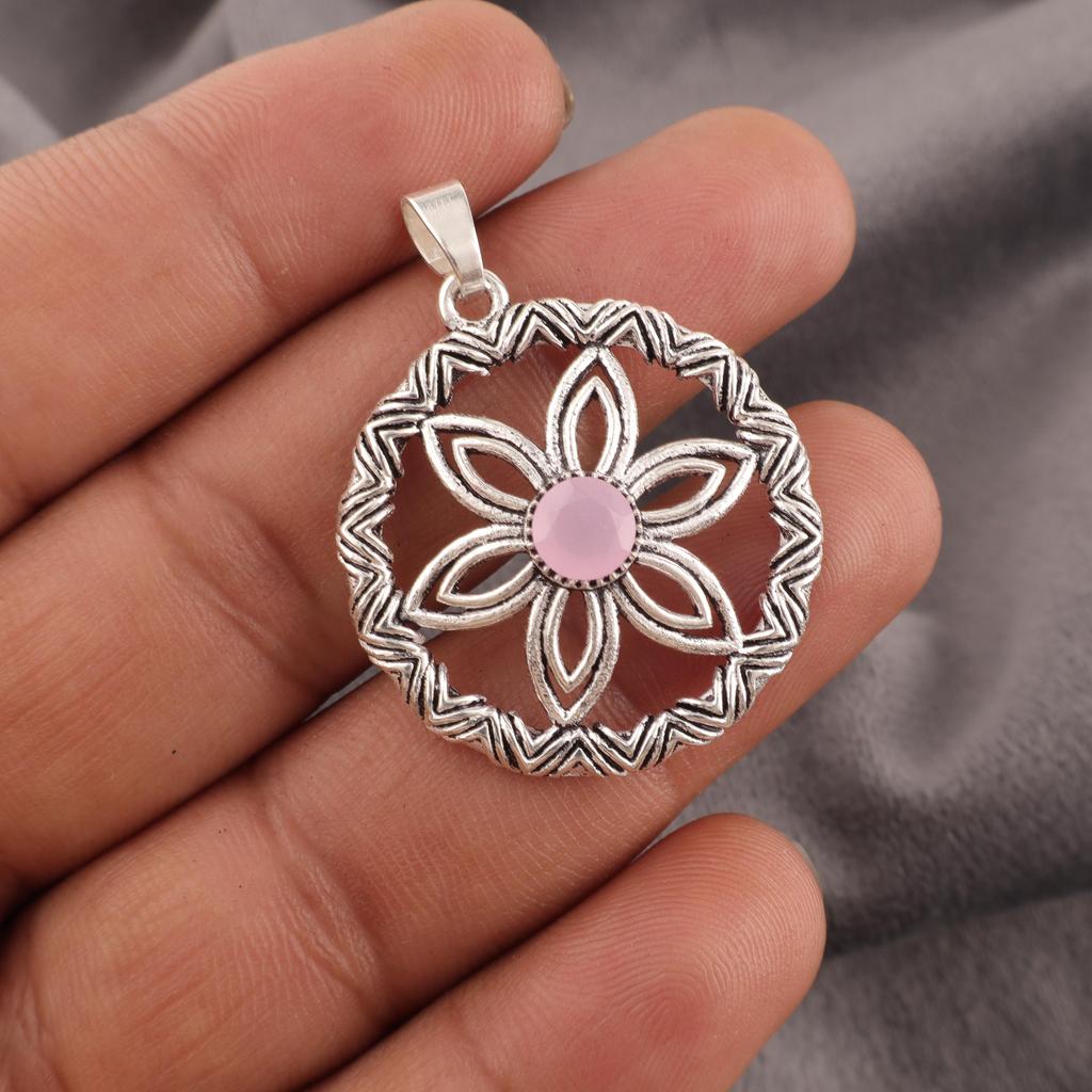 Rose Chalcedony Handmade Gemstone Pendant, 925 Solid Sterling Silver Pendant Antique Jewelry, Pendant For Engagement Gift