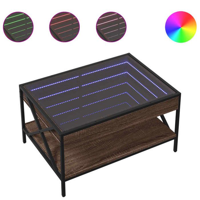VidaXL Coffee Table with Infinity LED Brown Oak 70x50x38 Cm, Side Table, Living Room Table, Side Table, End of 847706