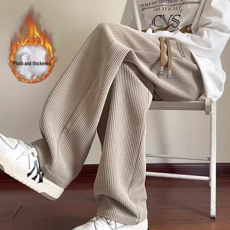 Men's Fleece-Lined Corduroy Wide-Leg Sweatpants for Fall and Winter