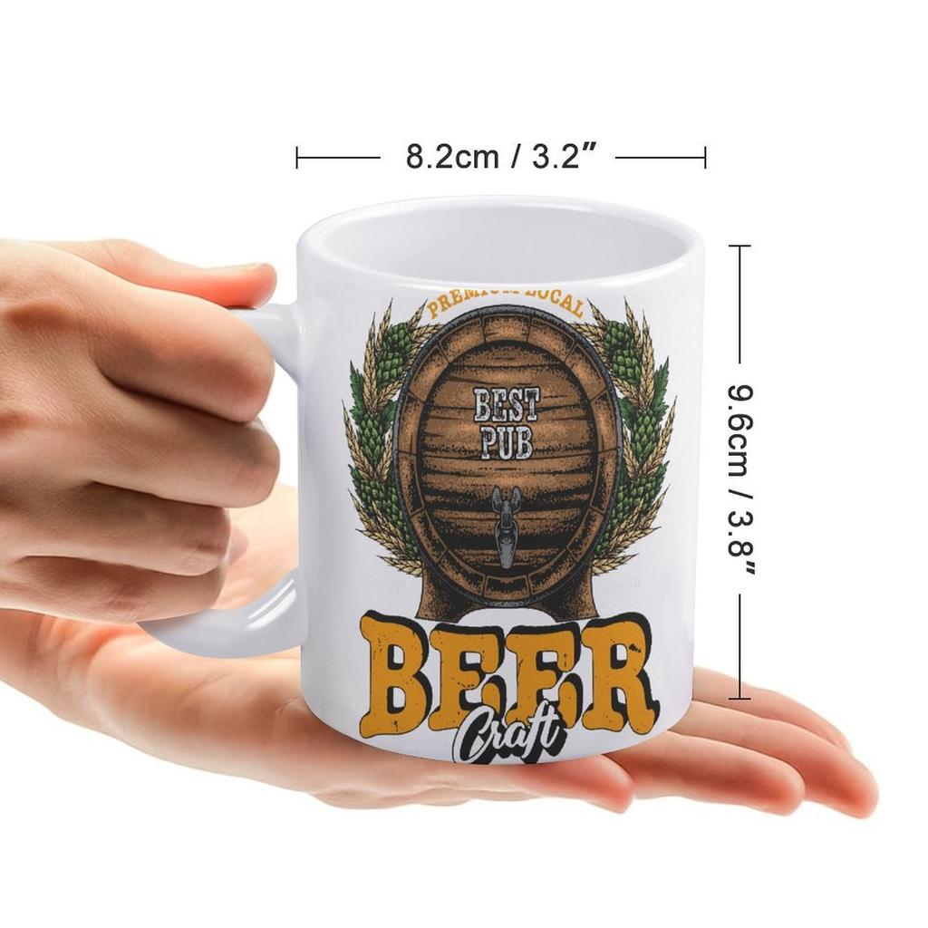 1pc 11oz Double-Sided Printed White Mug for Beer Lovers, Light and Fun Gift Choice