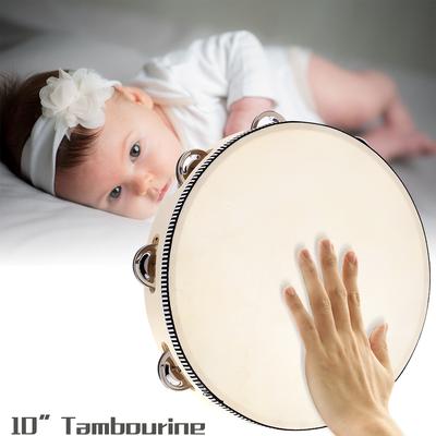 10" handgehaltene Tamburin-Trommelglocke, Birkenmetall-Schellen, Percussion-Musikpädagogisches Instrument