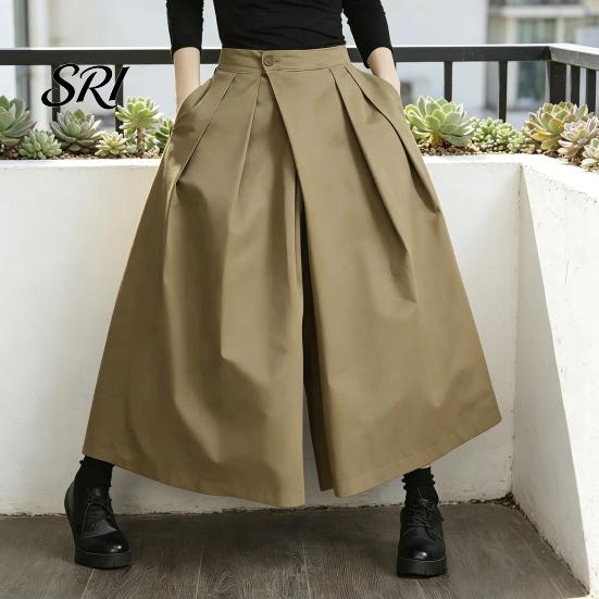 Comfortable Loose Fit Pants Women Pure Color Wide Leg Casual Trousers with Elastic Waist High Pleated Design Summer Leisure