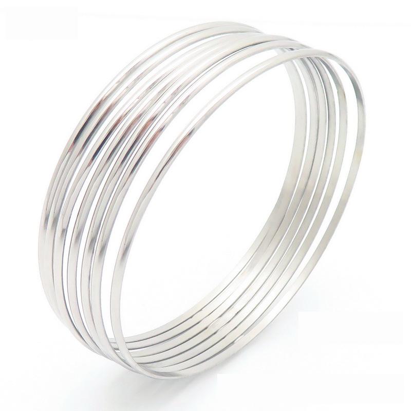 Bague Ronde Multicouche Plaqué Or 18K Style Européen & Américain & Bracelet Jonc en Acier Titane Fil Carré