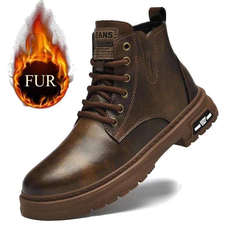 Fashion Winter Desert Boots British Style Men Casual Leather Cowboy Boots Business Dress Shoes Male Ankle Boots Lace Up High-top Shoes