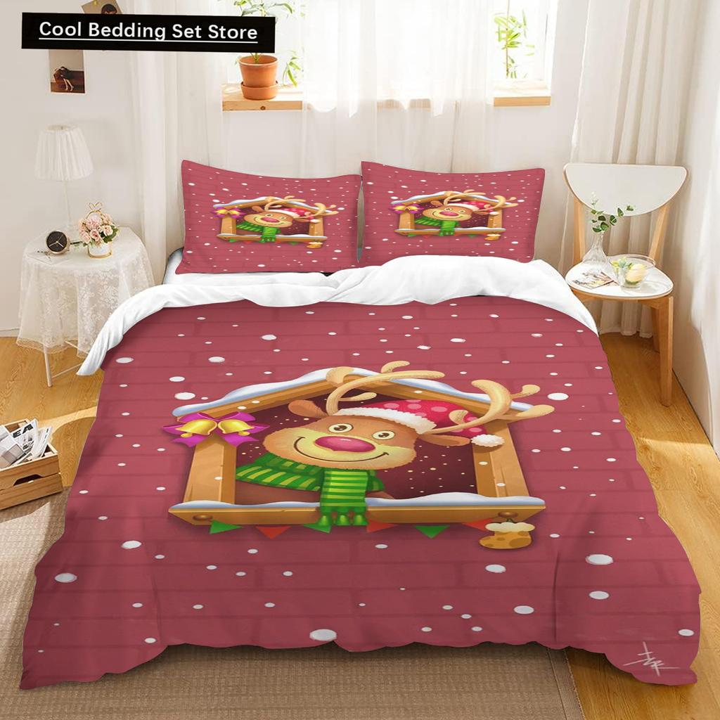 Duvet Cover Set,  Christmas Design Bedding Cover and Pillowcase 75*50cm, Cartoon Children's Bedding Set with Zipper Gift