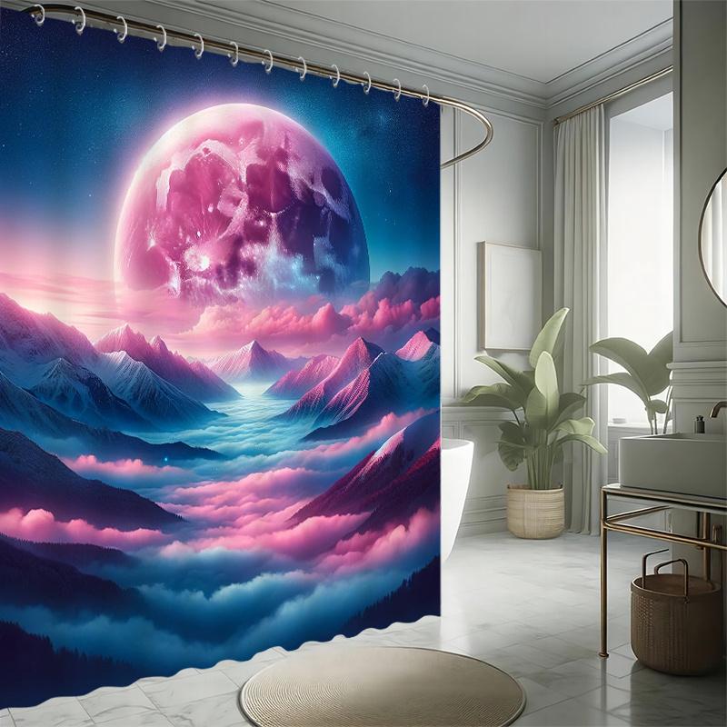 Interstellar Moon Shower Curtain Set - Sci-Fi Scene, Beautiful Lunar Imagery, Waterproof Polyester, Modern Bathroom Decor