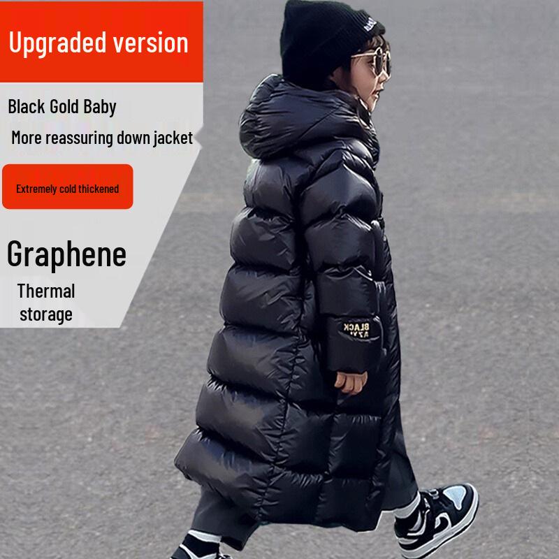 

Детское зимнее пуховое пальто средней длины - До колена, Не требующее стирки, Утолщенный пух белой утки, Модное для мальчиков и девочек 140cm