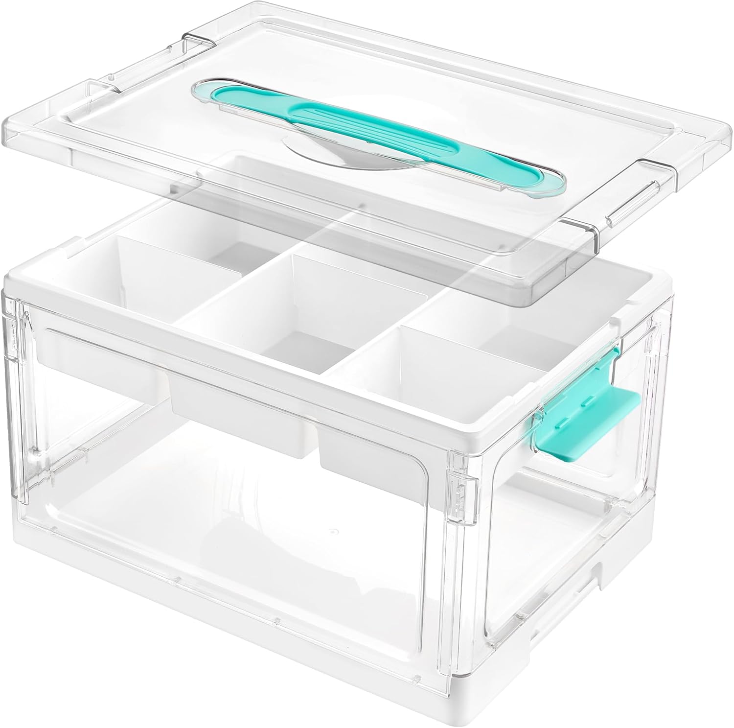 24 QT Clear Plastic Storage Bin with Handle Portable Art Organizer with Removable Dividers for Craft Supplies Tools 1 Pack 8190₽