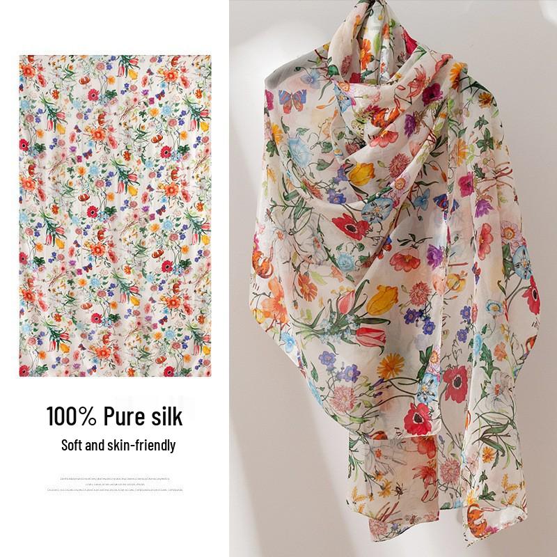 

2026 Spring/Summer Blue Mulberry Silk Scarf - Long, Artistic, Lightweight Shawl for Sun Protection and Windproof Coverage 176*110 cm