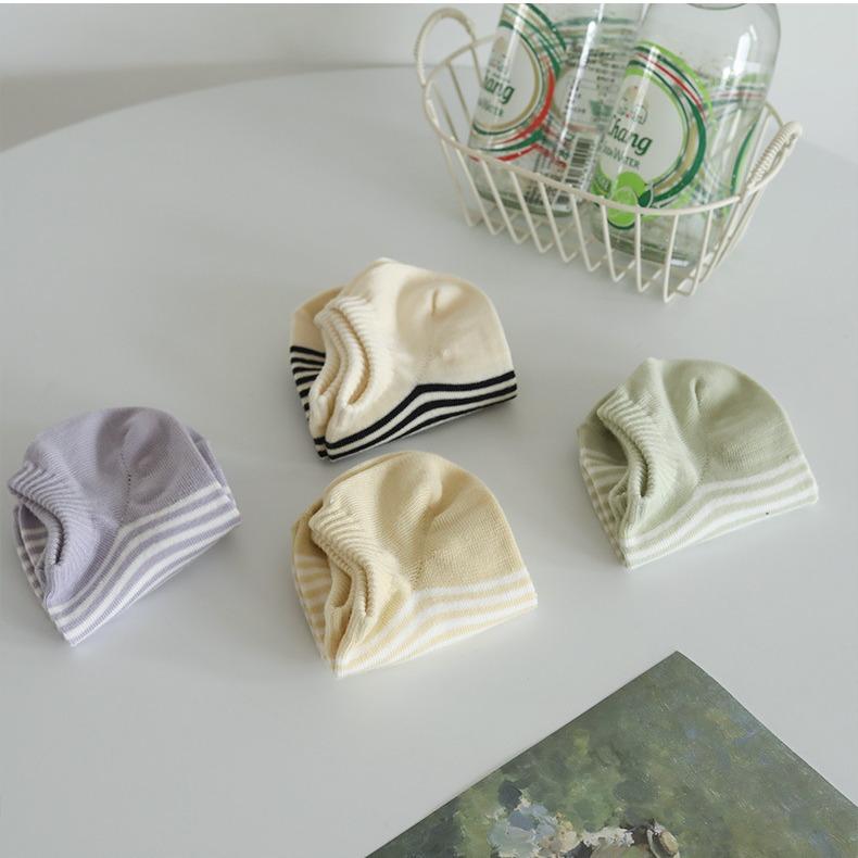 5 Pairs Of Summer Low-Top Boat Socks Shallow Retro Cotton Socks Do Not Fall Off With Korean Striped Invisible Socks